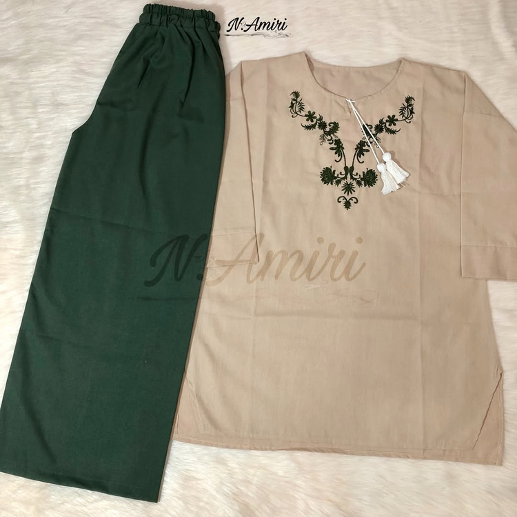 ست شومیز گلدوزی و شلوار سبز