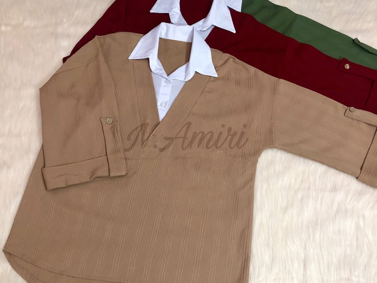 شومیز یقه دار کرم موکا