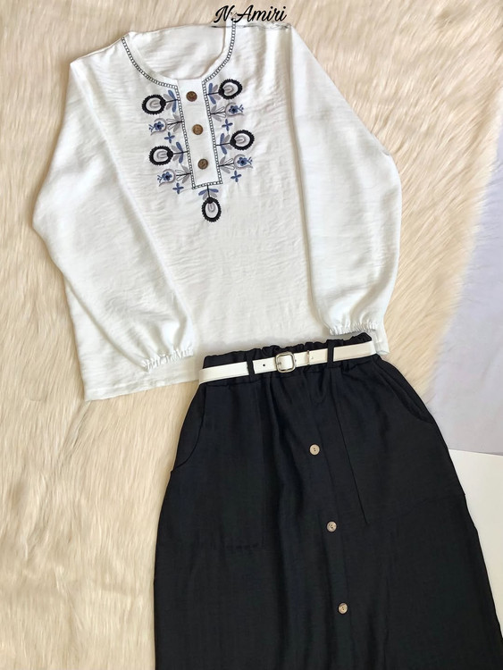 ست شومیزدامن کمربندار مشکی