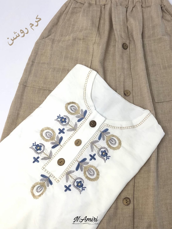 ست شومیزدامن کمربندار کرم روشن