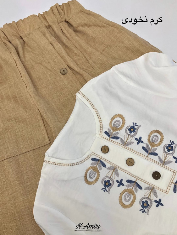 ست شومیزدامن کمربندار کرمنخودی