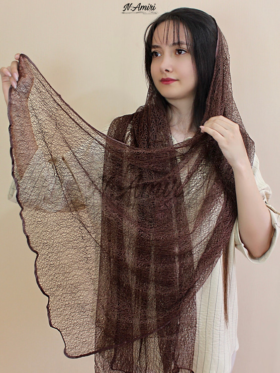 شال ابریشم قهوهای