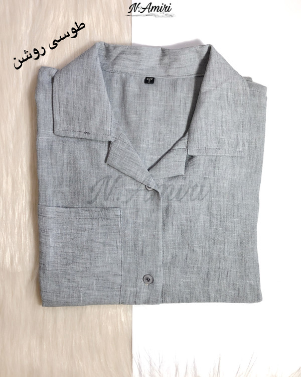 شومیز مانتویی طوسی روشن