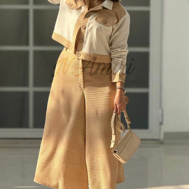 ست شلواردامنی و کت کراپ کرم