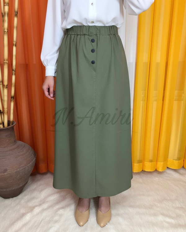 دامن لینن نخ سبز زیتونی