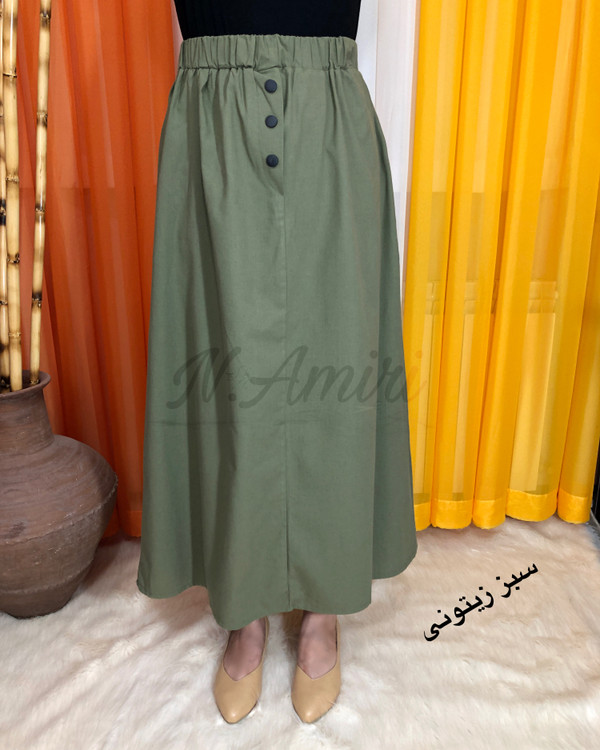 دامن لینن نخ سبز زیتونی
