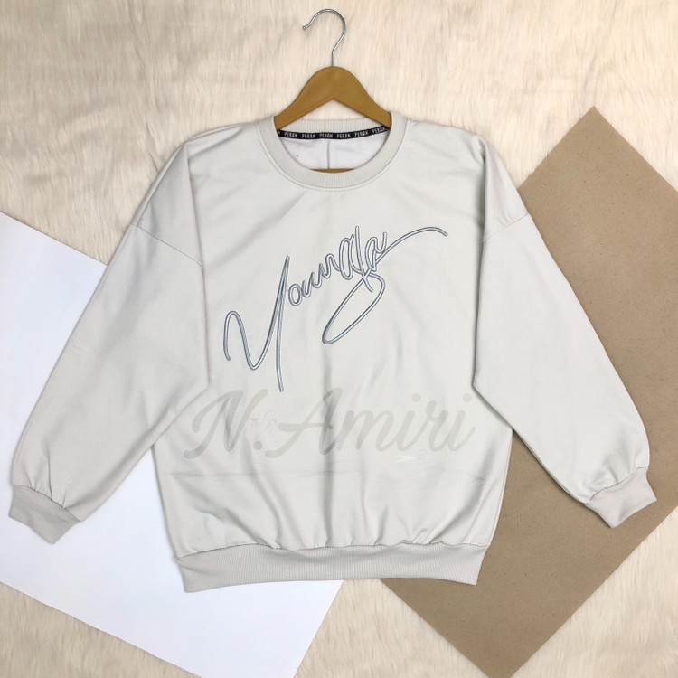 بلوز آستین بلند دورس سفید طوسی