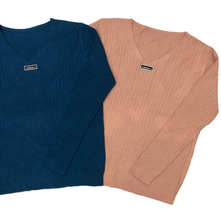 بلوز بافت زنانه صورتی و آبی کاربنی