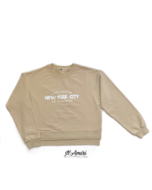 بلوز دورس کراپ زنانه آستین بلند یقه گرد کرمی