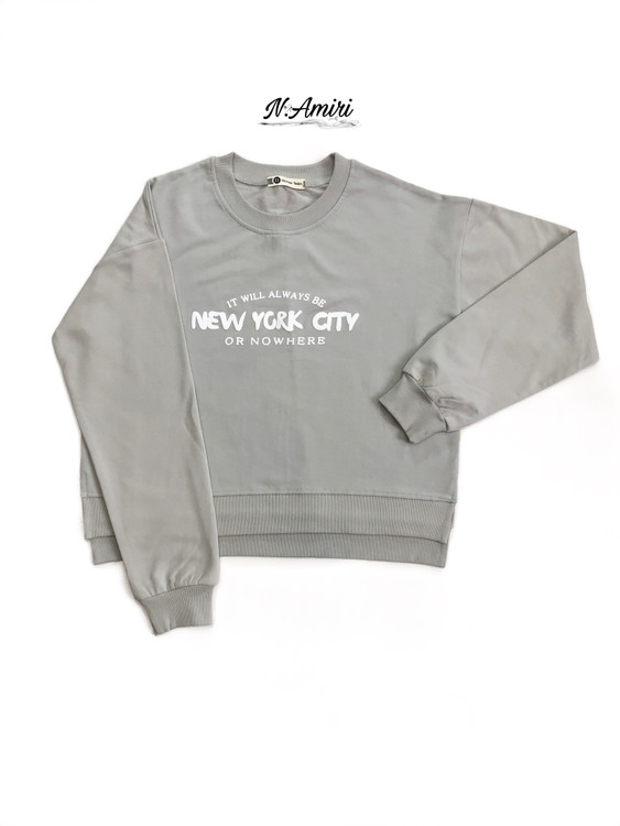 بلوز دورس کراپ زنانه آستین بلند یقه گرد طوسی