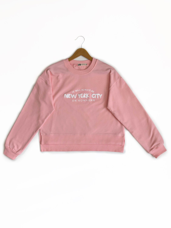 بلوز دورس کراپ زنانه آستین بلند یقه گرد صورتی