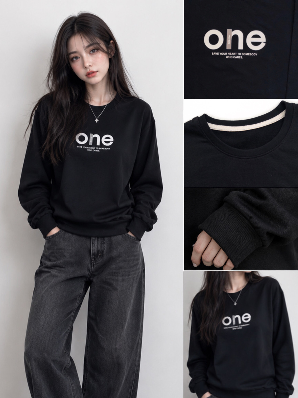 بلوز زنانه یقه گرد آستین بلند ONE